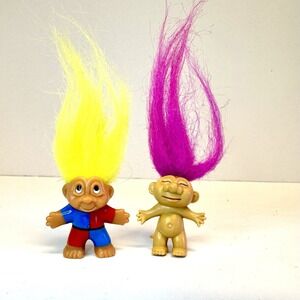 Vintage Troll Dolls Minis - The Troll Co (2) Yellow Pink Hair